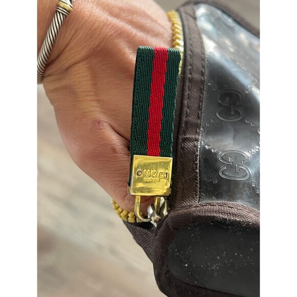 Authentic Gucci Pouch Cosmetic Makeup Bag Small Brown embossed zipper - Picture 6 of 6